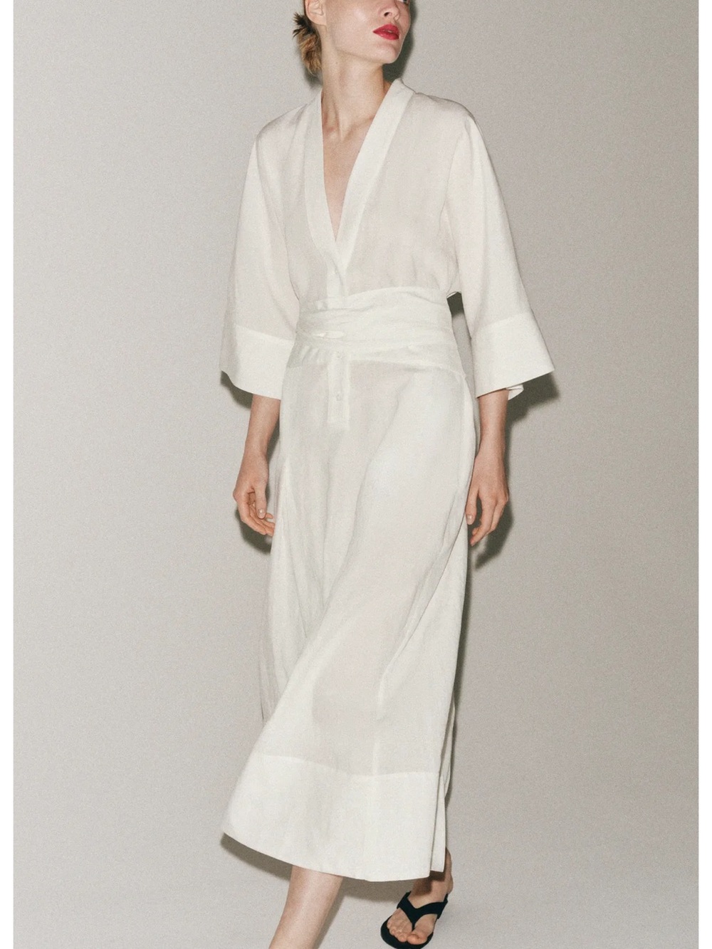 Zara ZW Collection Minimalist Belted Wrap Midi Dress
